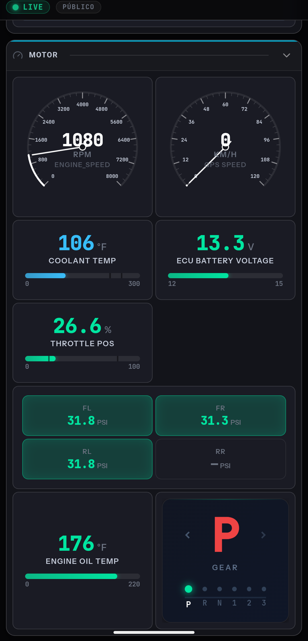 Telemetry app screen
